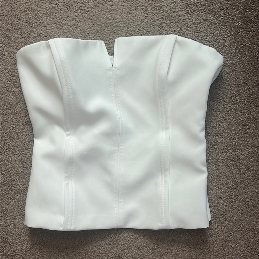 Zara White Strapless Bustier Crop Top
